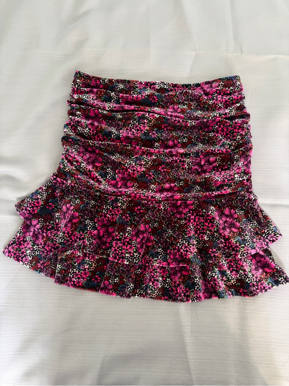 SO Vibrant Pink Floral Ruffled Mini Skirt